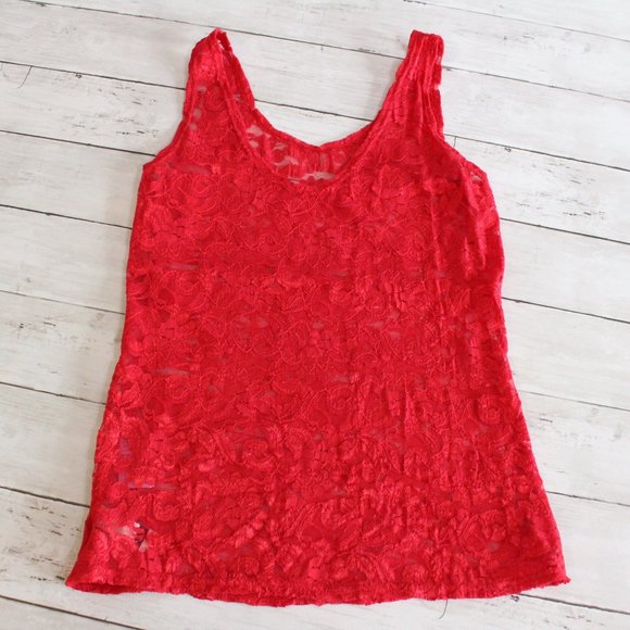 Kleids Vintage Lace Camisole Tank Top Size L Red - Picture 1 of 6